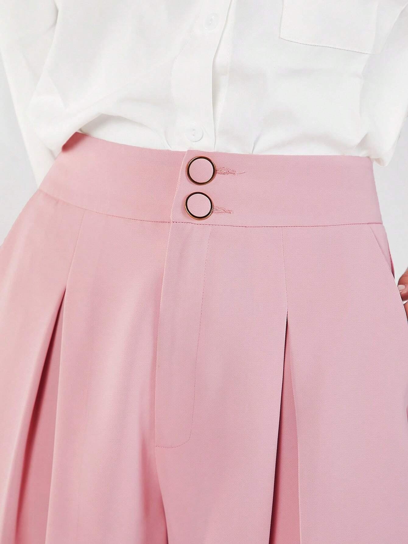 CM-BS994970 Women Casual Seoul Style Solid Fold Pleated Wide Leg Shorts - Baby Pink