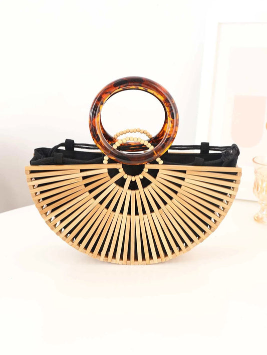 CM-BGS333356 Women Trendy Seoul Style Hollow Out Design Straw Bag - Apricot
