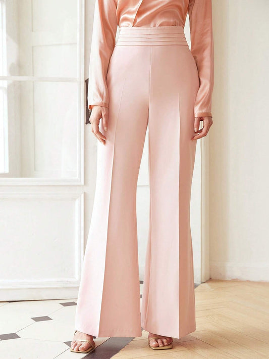 CM-BS295337 Women Elegant Seoul Style Pintuck Waist Flare Leg Pants - Baby Pink