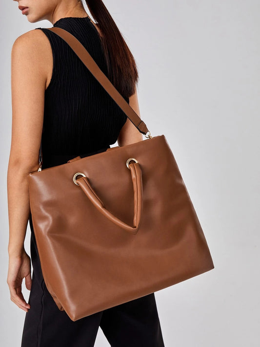 CM-BGS904229 Women Trendy Seoul Style Eyelet Detail Top Handle Bag - Brown