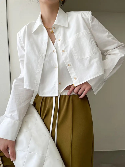CM-TS001119 Women Casual Seoul Style Long Sleeve Fake Two-Piece Shirt (Available in 2 colors)