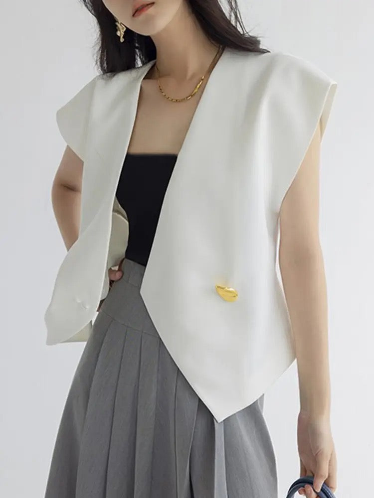 CM-TS001029 Women Casual Seoul Style V-Neck Slim Fit One Button Vest Top