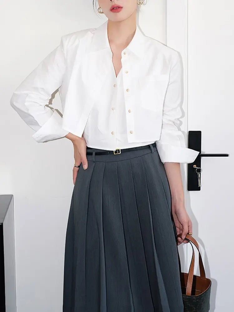 CM-TS001119 Women Casual Seoul Style Long Sleeve Fake Two-Piece Shirt (Available in 2 colors)