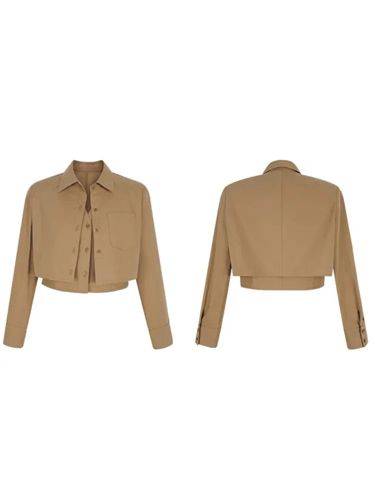 CM-TS001119 Women Casual Seoul Style Long Sleeve Fake Two-Piece Shirt (Available in 2 colors)
