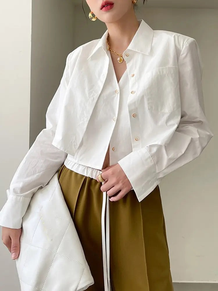 CM-TS001119 Women Casual Seoul Style Long Sleeve Fake Two-Piece Shirt (Available in 2 colors)