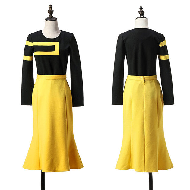 CM-SF120620 Women Elegant Long Sleeve Blouse With High Waist Fishtail Skirt - Set