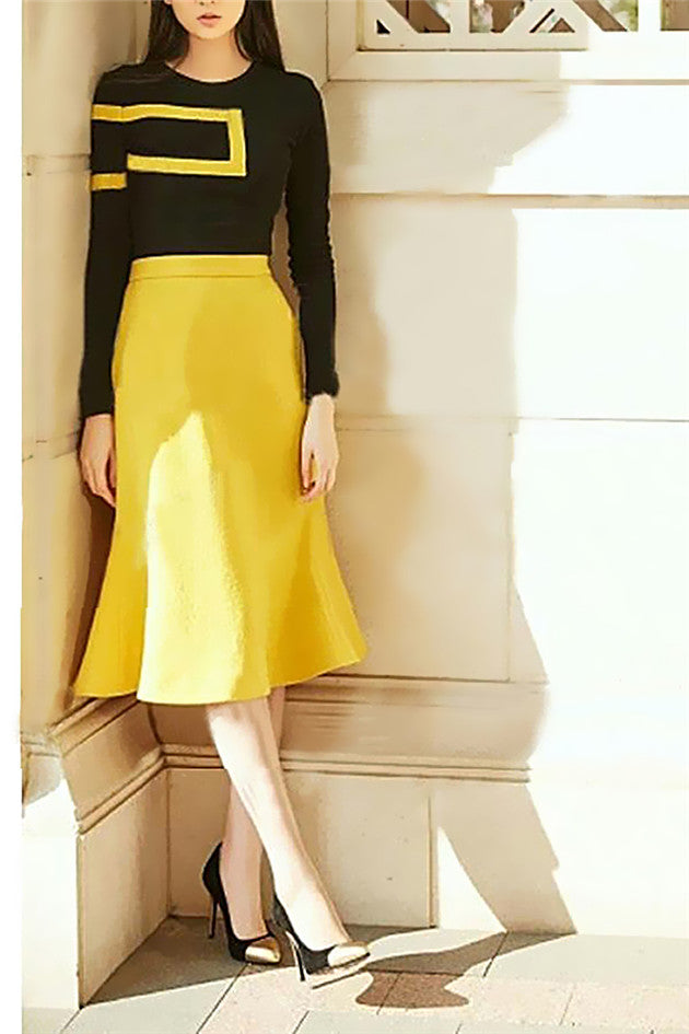 CM-SF120620 Women Elegant Long Sleeve Blouse With High Waist Fishtail Skirt - Set
