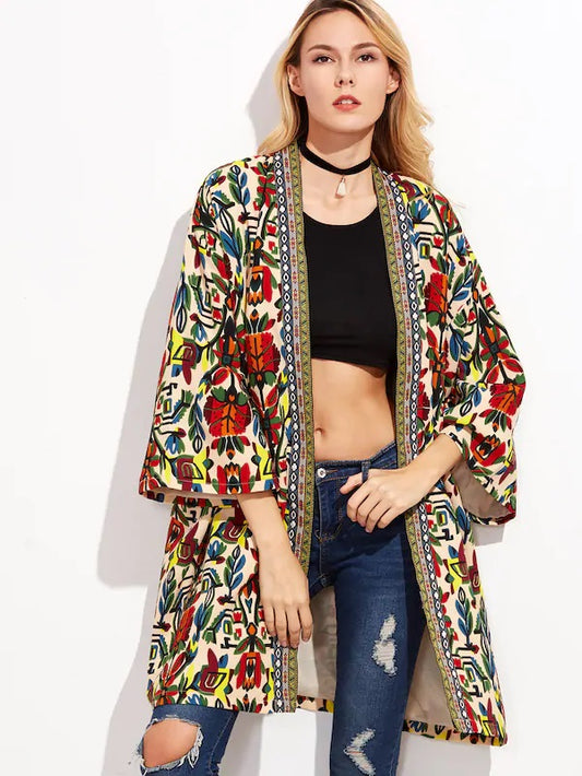 CM-CS930401 Women Elegant European Style Long Sleeve Tribal Print Outerwear