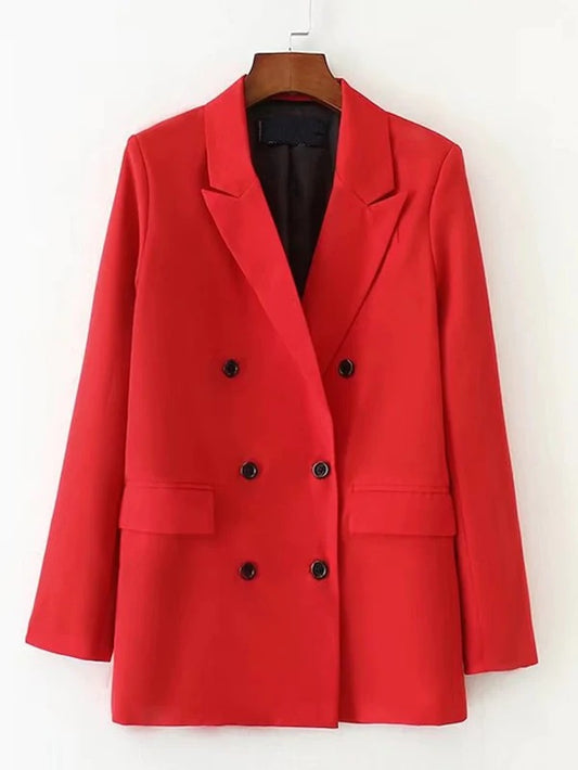 CM-CS002201 Women Elegant Seoul Style Long Sleeve Slim Fit Double Breasted Blazer - Red