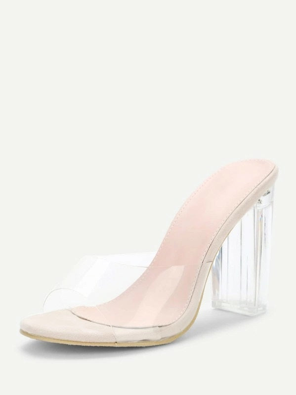 CM-SHS621604 Women Trendy Seoul Style Clear Design Block Heeled Pumps - Apricot