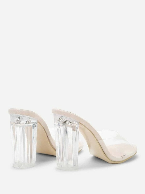 CM-SHS621604 Women Trendy Seoul Style Clear Design Block Heeled Pumps - Apricot