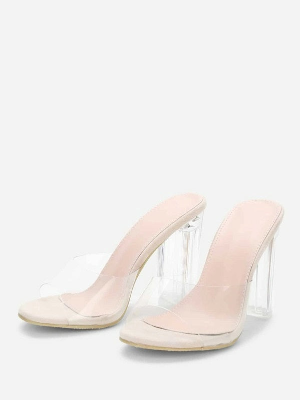 CM-SHS621604 Women Trendy Seoul Style Clear Design Block Heeled Pumps - Apricot