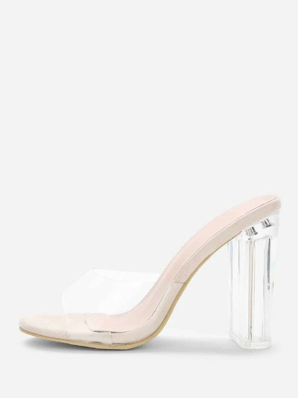 CM-SHS621604 Women Trendy Seoul Style Clear Design Block Heeled Pumps - Apricot
