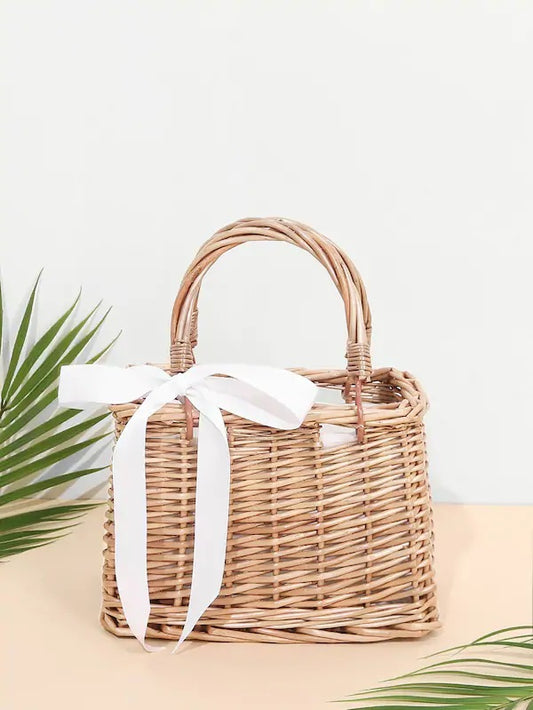 CM-BGS629605 Women Elegant Seoul Style Woven Design Handbag With Bow - Camel