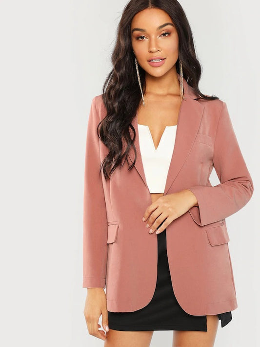 CM-CS001698 Women Elegant Seoul Style Long Sleeve Open Front Blazer - Pink