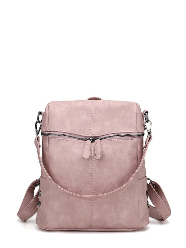 CM-BGS024332 Women Casual Seoul Style Zipper Front PU Backpack With Convertible Strap