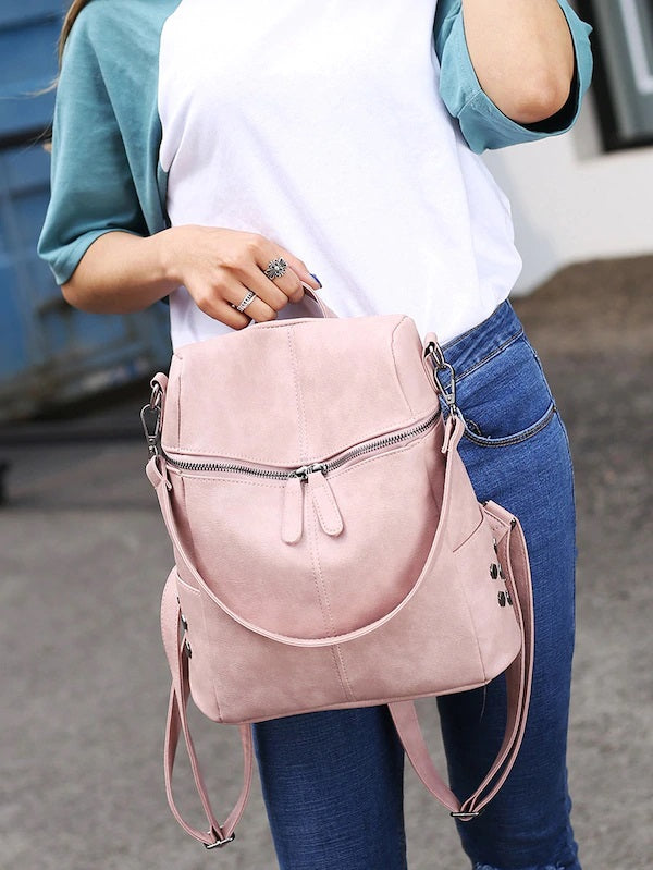 CM-BGS024332 Women Casual Seoul Style Zipper Front PU Backpack With Convertible Strap