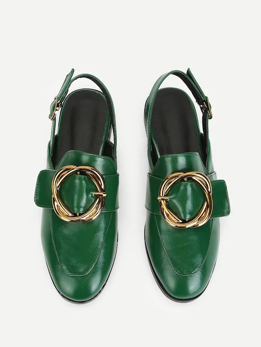 CM-SHS905602 Women Elegant Seoul Style Buckle Design Slingback Flats - Green