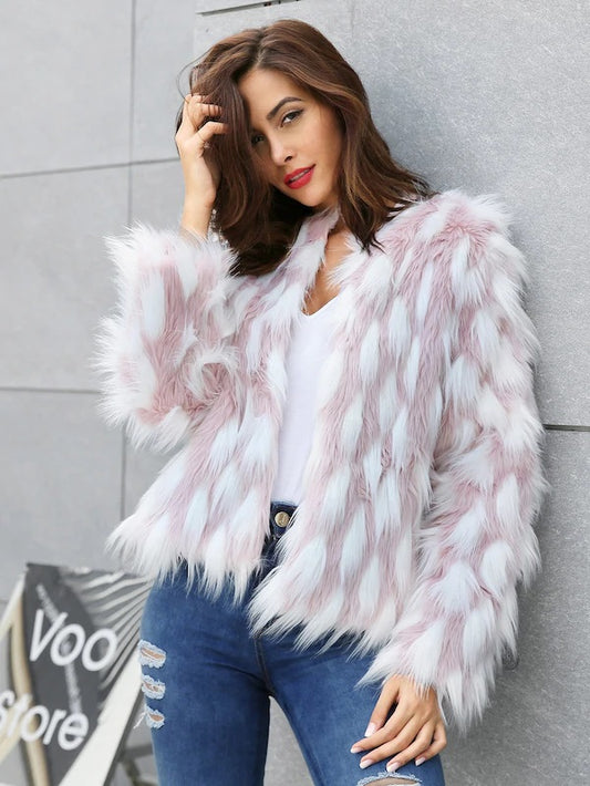 CM-CS910173 Women Elegant European Style Long Sleeve Faux Fur Cropped Coat