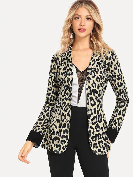 CM-CS917372 Women Elegant European Style Long Sleeve Leopard Print Blazer