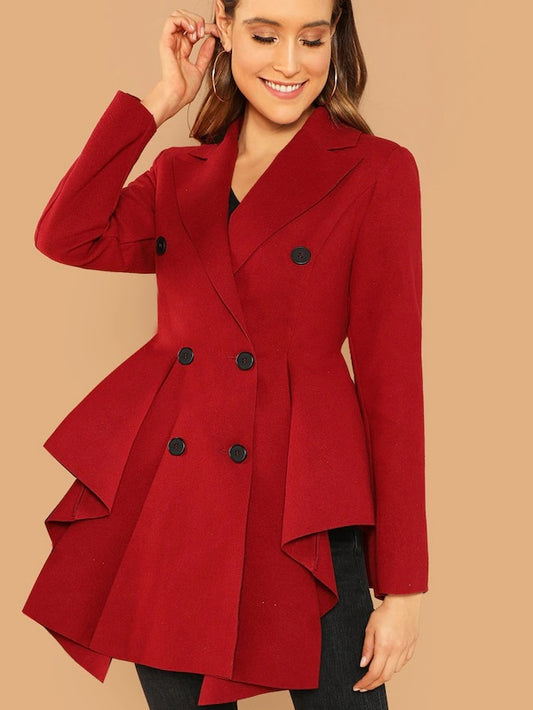CM-CS004732 Women Elegant Seoul Style Double Breasted Asymmetric Flared Skirt Coat - Red