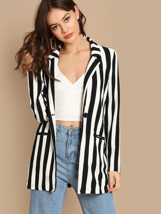 CM-CS727702 Women Elegant Seoul Style Notch Collar Striped Textured Blazer