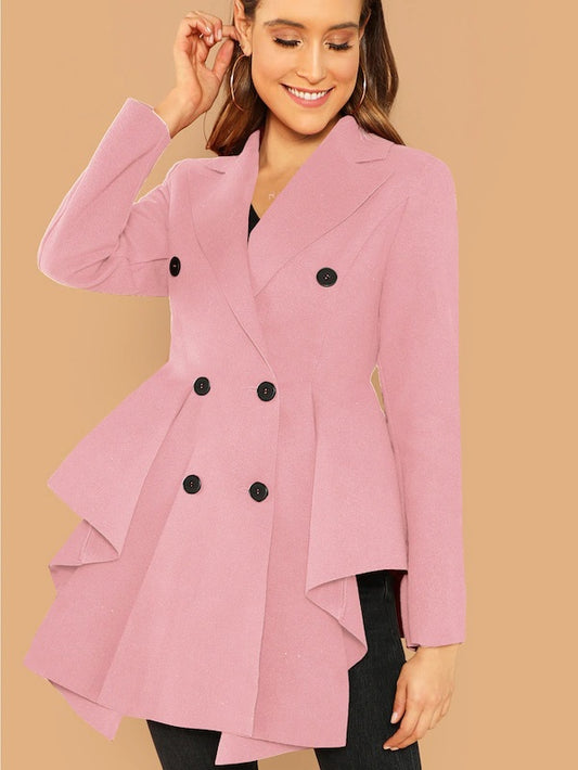 CM-CS106726 Women Elegant Seoul Style Double Breasted Asymmetric Flared Skirt Coat - Pink