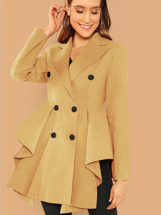 CM-CS106733 Women Elegant Seoul Style Double Breasted Asymmetric Flared Skirt Coat - Khaki