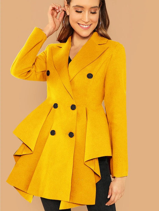 CM-CS106734 Women Elegant Seoul Style Double Breasted Asymmetric Flared Skirt Coat - Yellow
