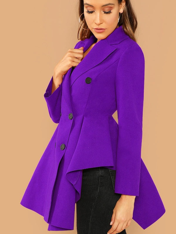 CM-CS106736 Women Elegant Seoul Style Double Breasted Asymmetric Flared Skirt Coat - Purple