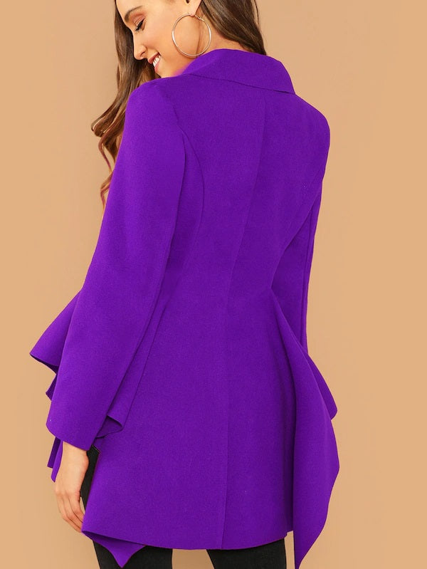 CM-CS106736 Women Elegant Seoul Style Double Breasted Asymmetric Flared Skirt Coat - Purple