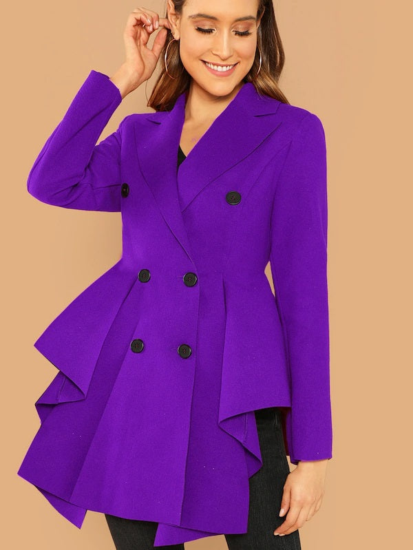 CM-CS106736 Women Elegant Seoul Style Double Breasted Asymmetric Flared Skirt Coat - Purple