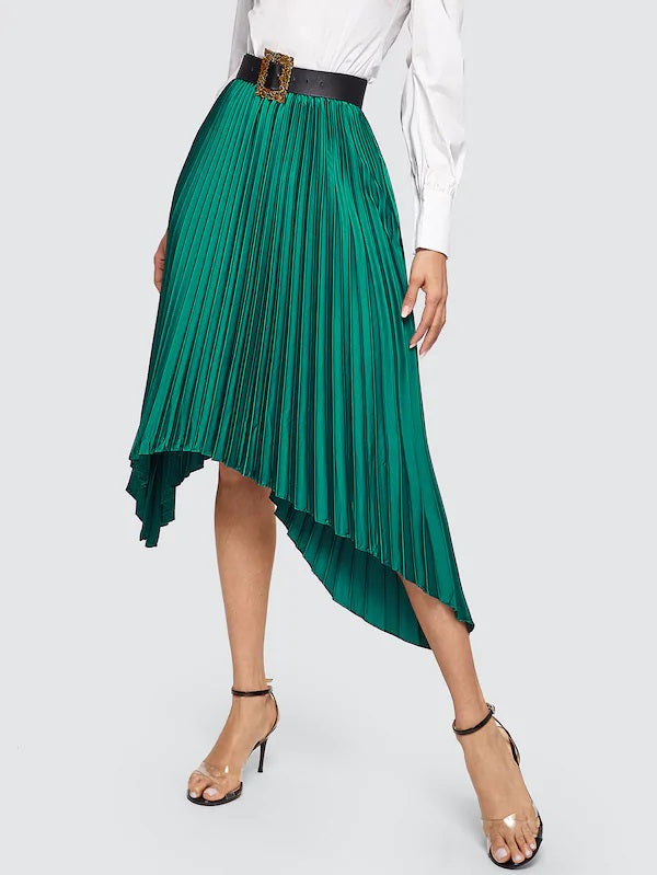 CM-BS119701 Women Casual Classic Style Elastic Waist Asymmetrical Skirt - Green