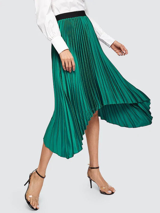 CM-BS119701 Women Casual Classic Style Elastic Waist Asymmetrical Skirt - Green