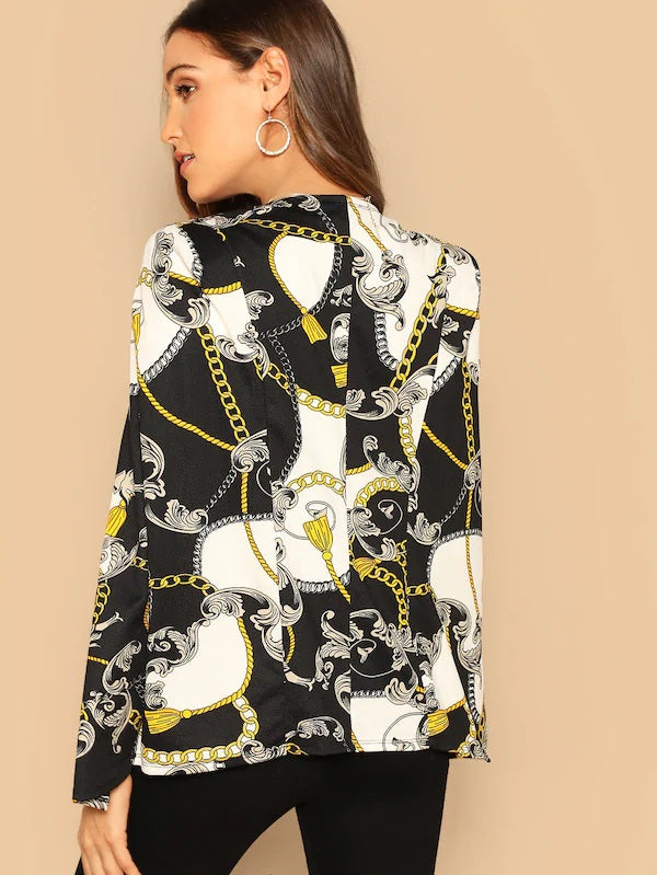 CM-CS120701 Women Casual Seoul Style Cloak Sleeve Chain Print Cape Blazer