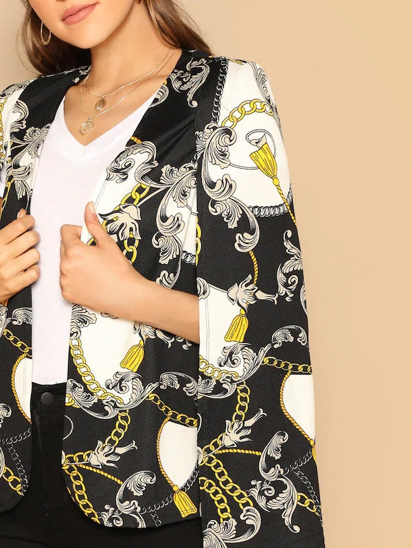 CM-CS120701 Women Casual Seoul Style Cloak Sleeve Chain Print Cape Blazer