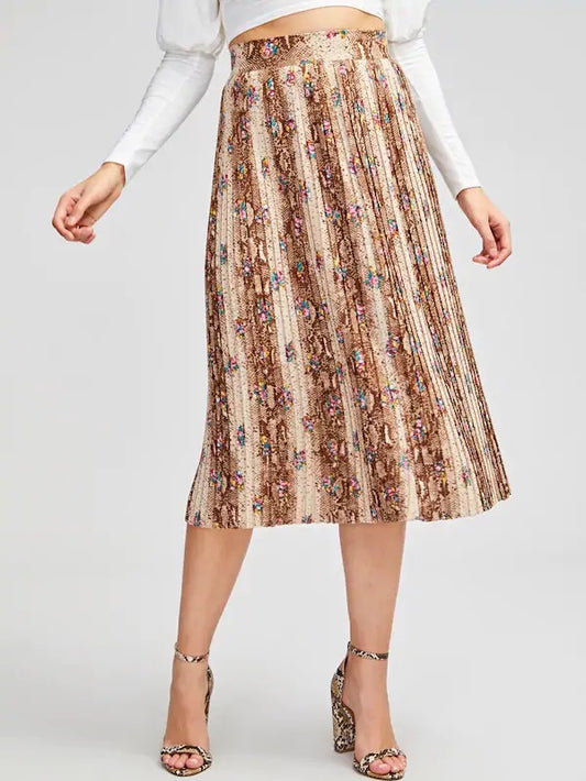 CM-BS213500 Women Casual Seoul Style Charming High Waist Floral Print Midi Skirt