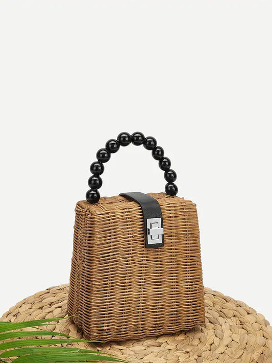 CM-BGS116711 Women Trendy Mini Twist Lock Box Bag With Ball Handle - Coffee