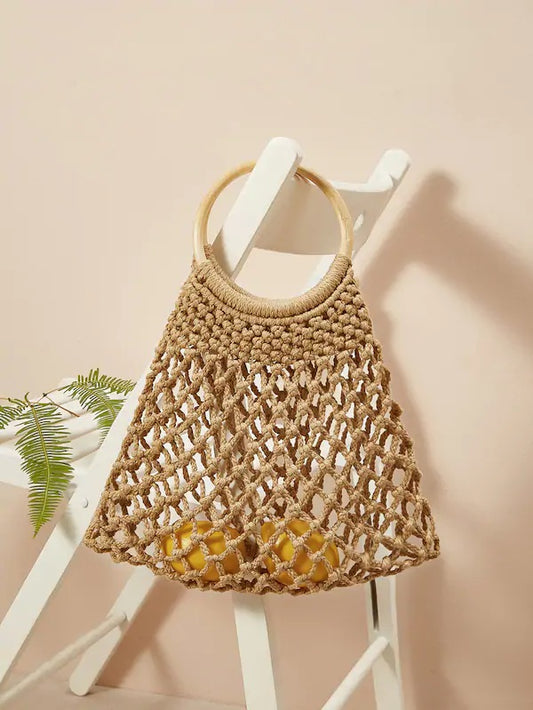 CM-BGS121734 Women Casual Seoul Style Cut-Out Tote Bag With Ring Handle - Brown