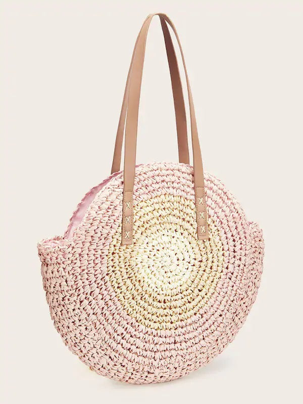 CM-BGS121716 Women Casual Seoul Style Weave Detail Round Tote Bag