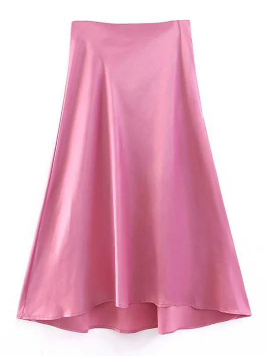 CM-BS321001 Women Casual Seoul Style Mid Waist Solid Flared A-Line Skirt - Pink