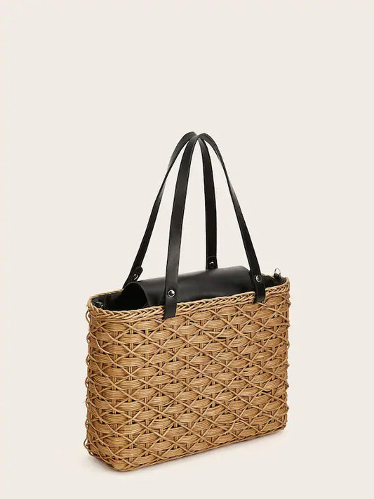 CM-BGS322707 Women Casual Seoul Style Double Hand Braided Satchel Bag - Brown