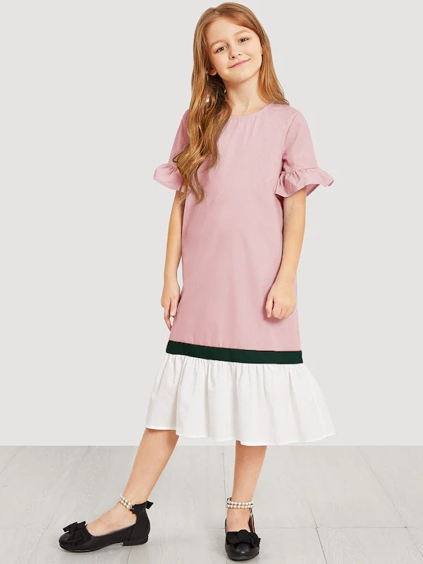 CM-KD306112 Girls Seoul Style Keyhole Back Cut And Sew Dress - Pink