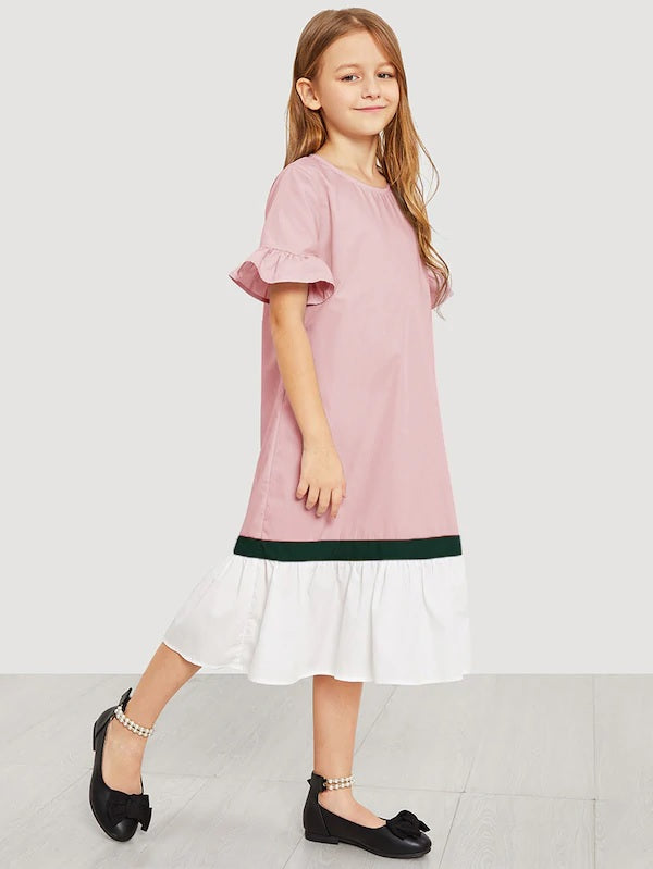 CM-KD306112 Girls Seoul Style Keyhole Back Cut And Sew Dress - Pink