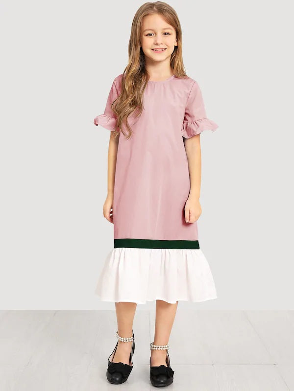 CM-KD306112 Girls Seoul Style Keyhole Back Cut And Sew Dress - Pink