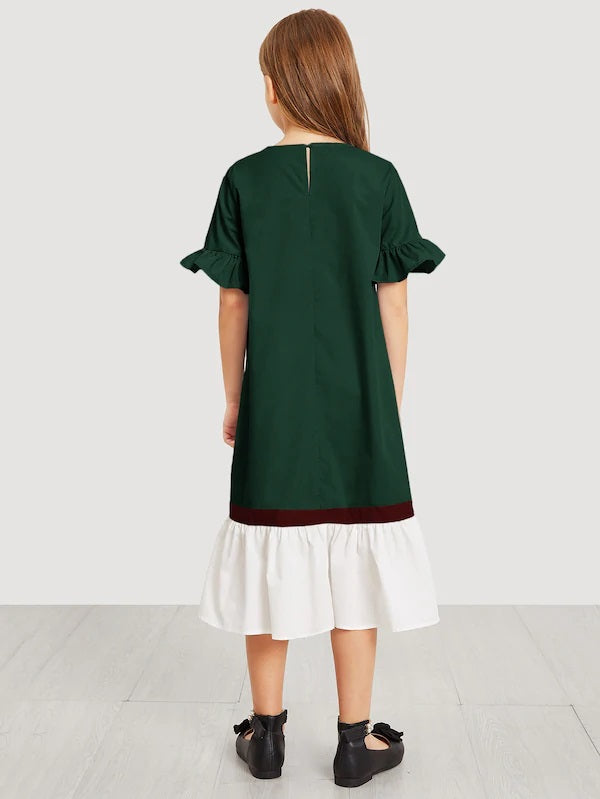 CM-KD307893 Girls Seoul Style Keyhole Back Cut And Sew Dress - Green