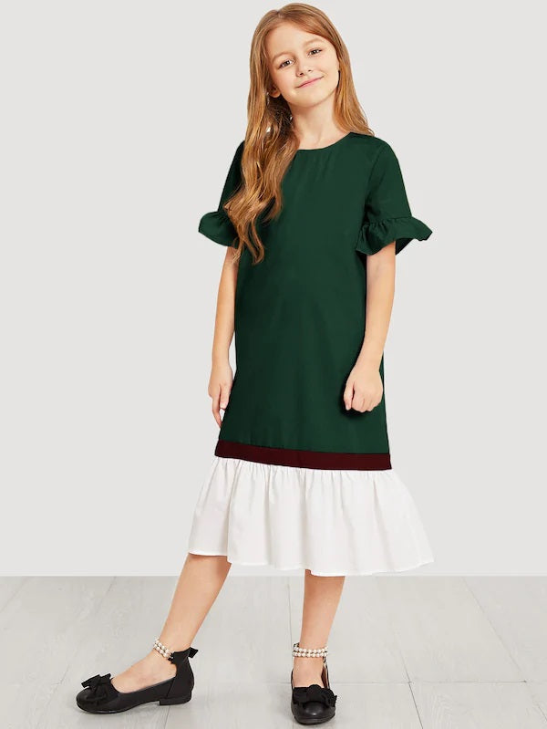 CM-KD307893 Girls Seoul Style Keyhole Back Cut And Sew Dress - Green