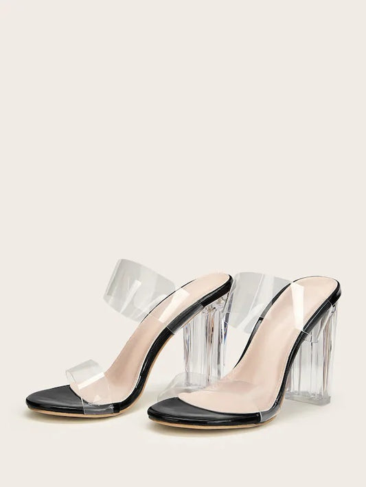 CM-SHS405724 Women Elegant Seoul Style Transparent Chunky High Heels - Black