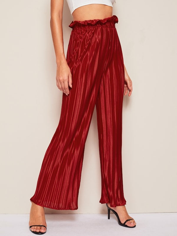 CM-BS306727 Women Casual Seoul Style Paperbag Waist Pleated Velvet Palazzo Pants