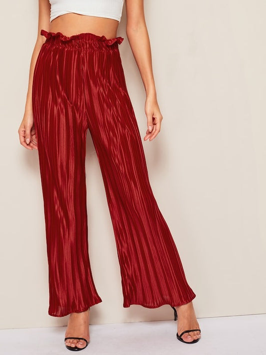 CM-BS306727 Women Casual Seoul Style Paperbag Waist Pleated Velvet Palazzo Pants